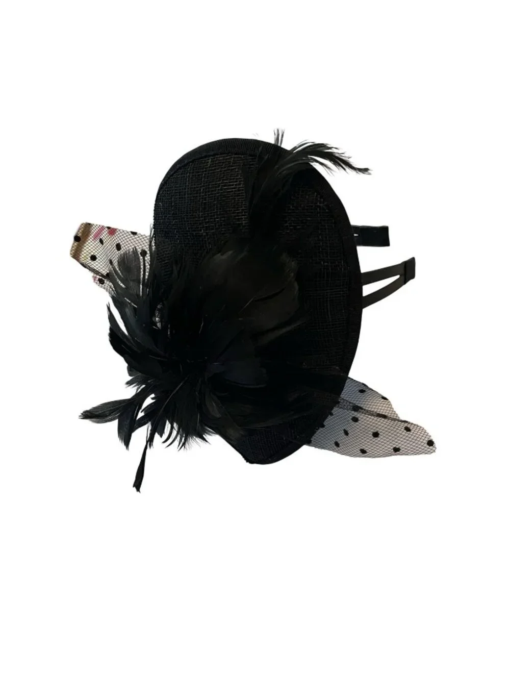 Black Fascinator Hat Feather Mesh Headband Cocktail Wedding Hair Accessory